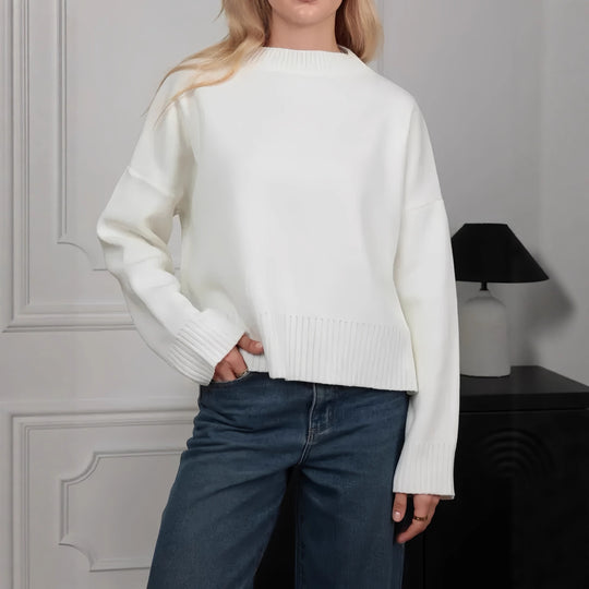 Damen Bequemer Strickpullover mit Rundhalsausschnitt