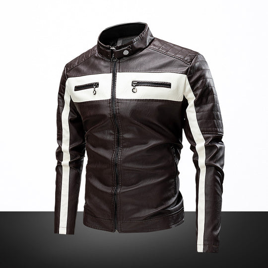 Herren Slim-Fit Bikerjacke im Retro‑Racing‑Look mit Stehkragen und gesteppter Schulterpartie Shop Nory