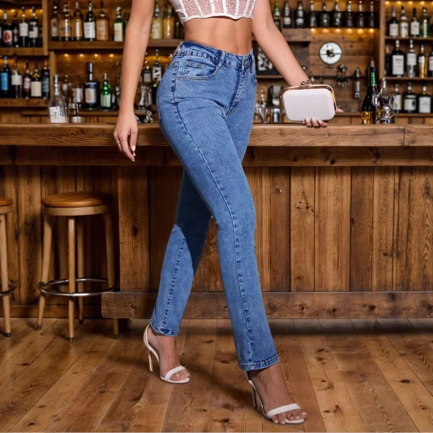 Damen Hochtaillierte schmal geschnittene Jeans im Straight‑Schnitt mit sculptendem Komfortbund Shop Nory
