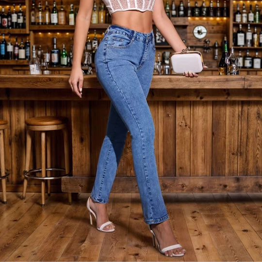 Damen Hochtaillierte schmal geschnittene Jeans im Straight‑Schnitt mit sculptendem Komfortbund Shop Nory
