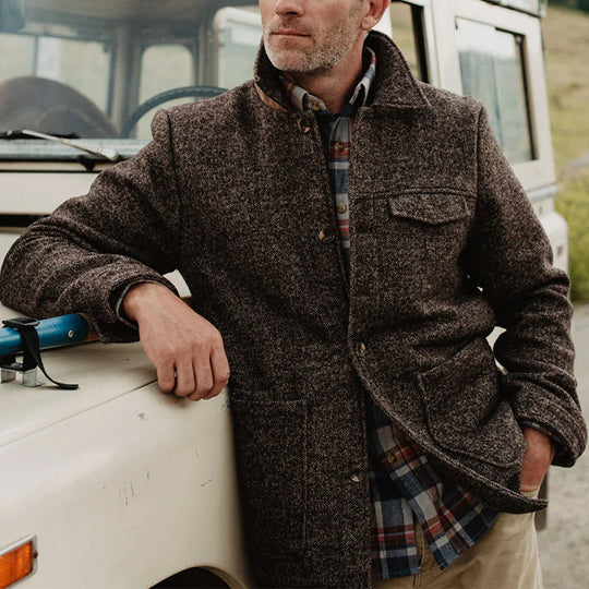 Herren Woll-Tweed Feldjacke mit Stehkragen und aufgesetzten Taschen Shop Nory