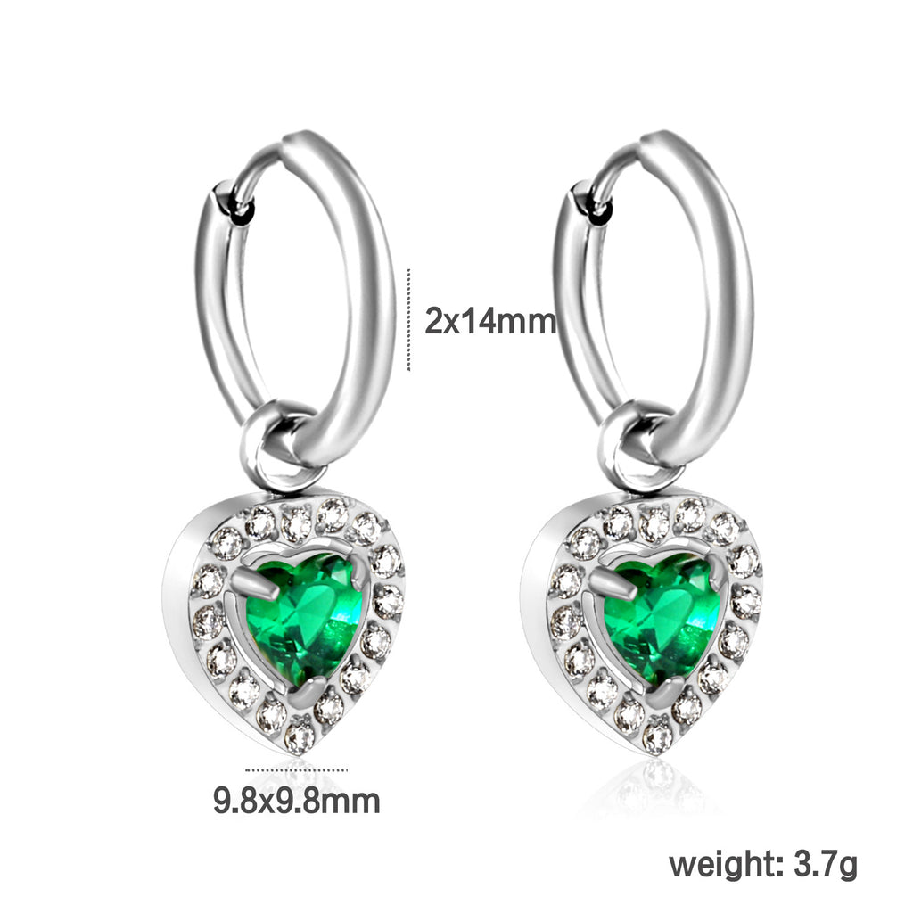 Damen Hängende Ohrstecker mit funkelndem grünem Zirkonia und goldplattierter Edelstahlfassung Shop Nory