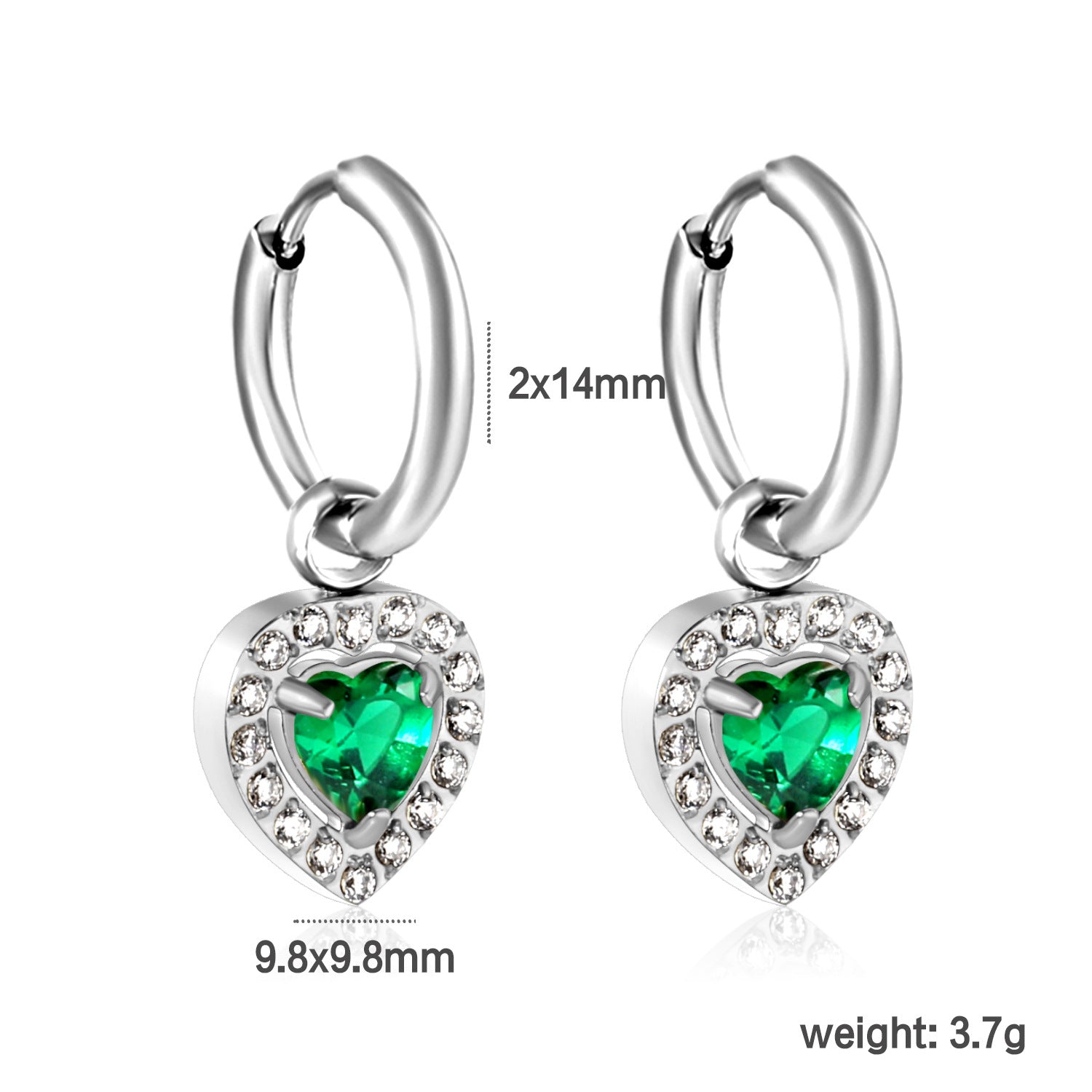 Damen Hängende Ohrstecker mit funkelndem grünem Zirkonia und goldplattierter Edelstahlfassung Shop Nory