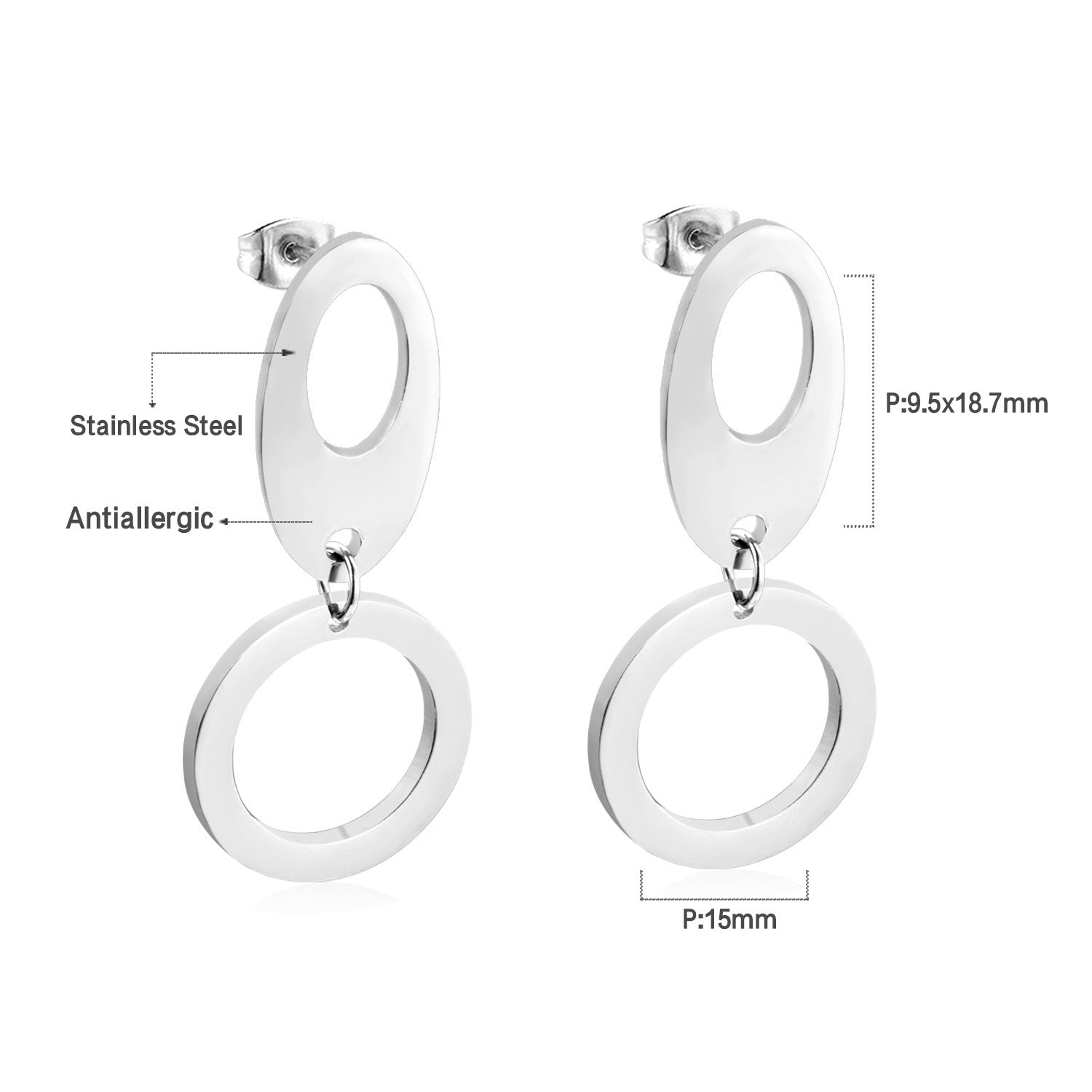 Damen Ohrringe mit elegantem, doppellagigem Rechteckdesign aus Edelstahl und goldplattierter Oberfläche Shop Nory