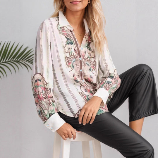 Damen Gemusterte Seidenoptik-Hemdbluse mit Ballonärmeln Shop Nory