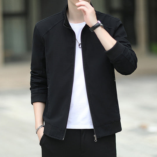 Herren schmal geschnittener Microcanvas‑Bomber mit hohem Stehkragen, verdecktem Reißverschluss und elastischen Rippbündchen Shop Nory