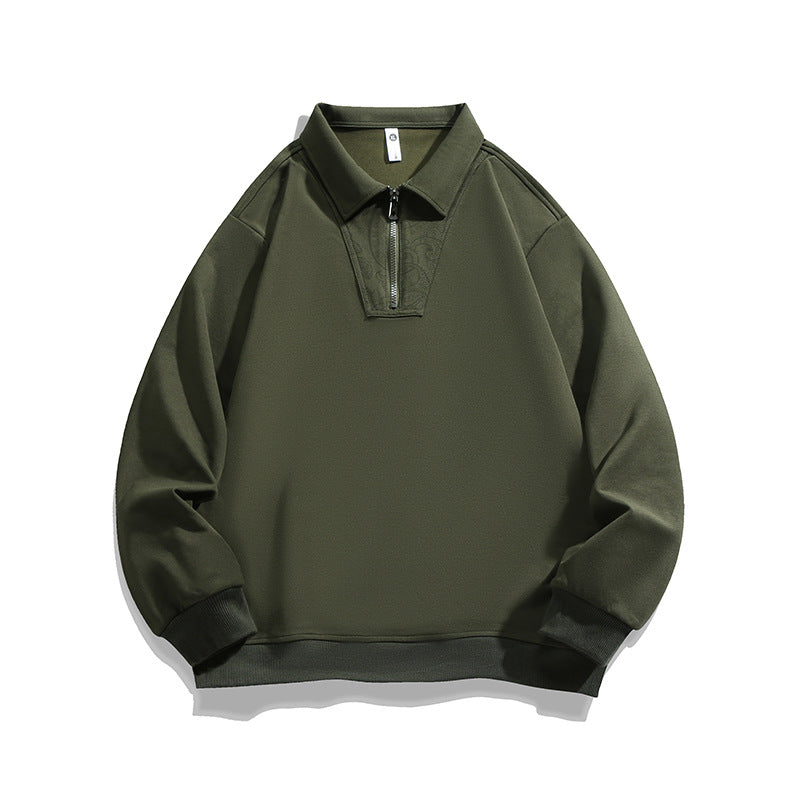 Herren Lockeres Sweatshirt mit Polokragen, halbem Reißverschluss und Paisley-Besatz Shop Nory