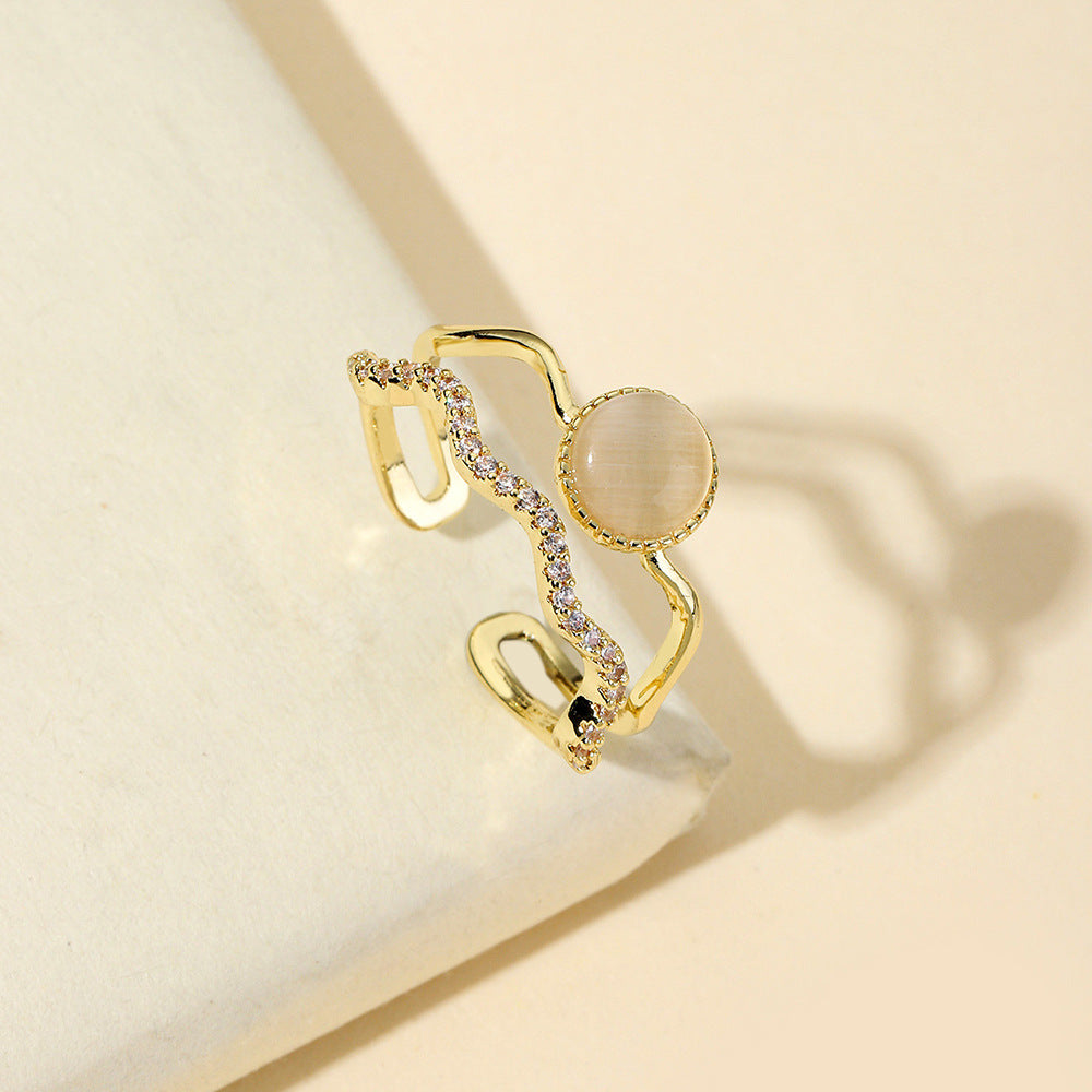 Damen eleganter und glamouröser Ring mit Halbedelstein und funkelnden Zirkoniasteinen Shop Nory