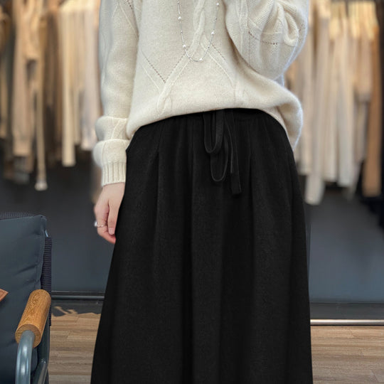 Damen Midilanger Kaschmir‑Optik Strickrock mit Falten und Kordelbund Shop Nory