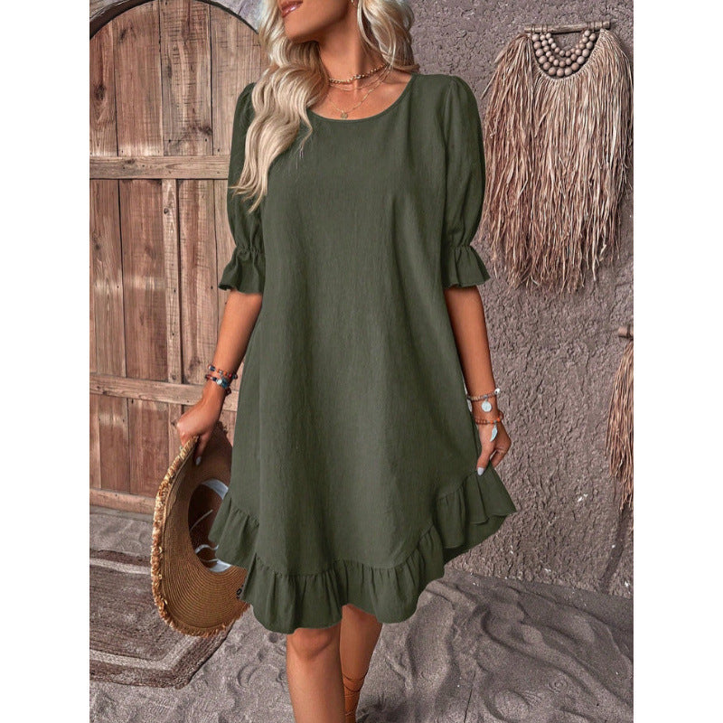 Damen Sommerliches Freizeitkleid mit Rüschendetails und lockerem Schnitt
