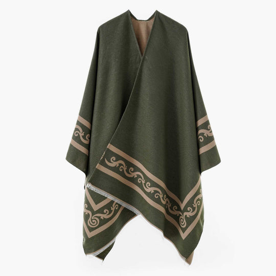 Damen Oversize-Cape mit geometrischem Jacquard und Fransensaum Shop Nory
