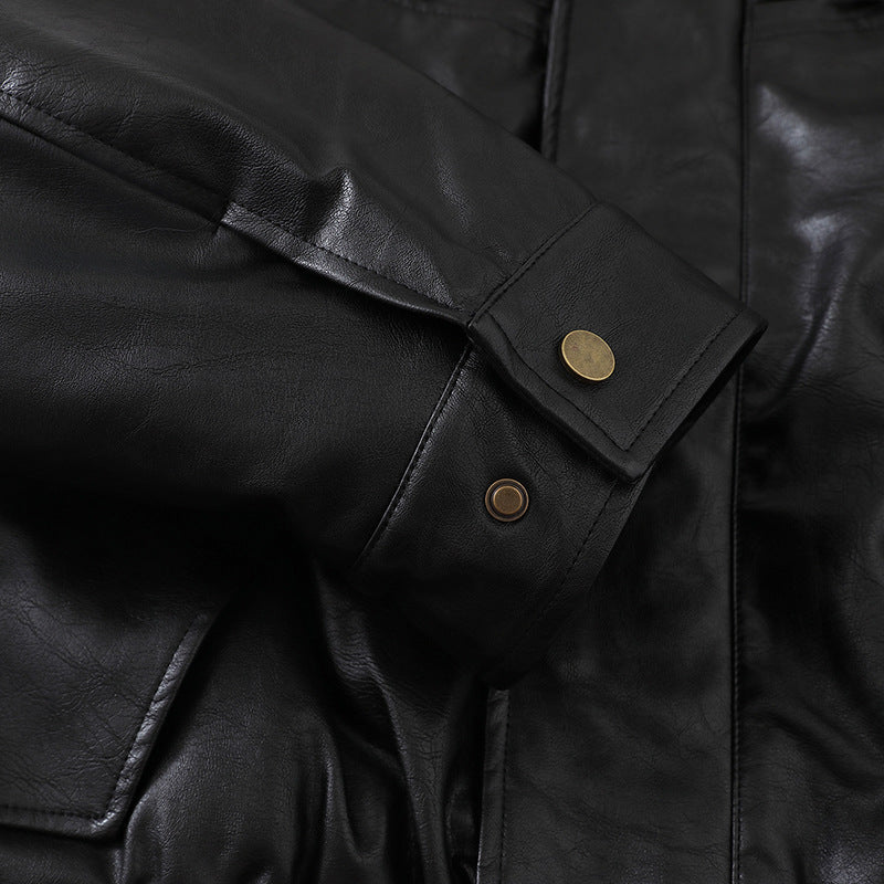 Herren Kurzer Boxy-Lederblouson mit Pattentaschen und elastischem Bund Shop Nory