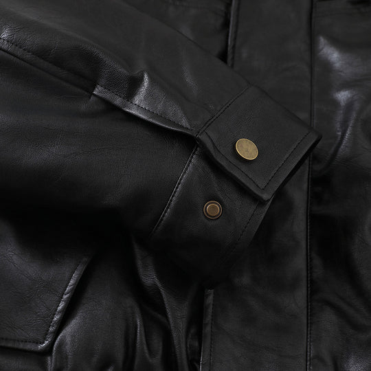 Herren Kurzer Boxy-Lederblouson mit Pattentaschen und elastischem Bund Shop Nory