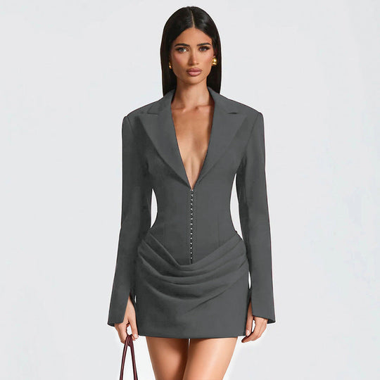 Damen Blazer-Minikleid mit tiefem V-Ausschnitt und eleganter Silhouette Shopnory
