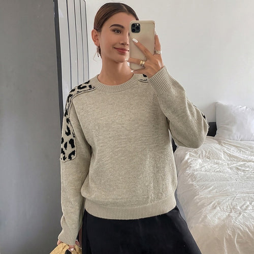Damen Oversize Strickpullover mit Leo-Jacquard-Schultereinsätzen Shop Nory