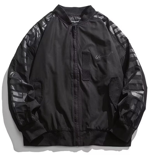 Unisex Leichte Oversize-Bomberjacke aus Nylon mit reflektierenden Ärmeln und Rippbündchen Shop Nory