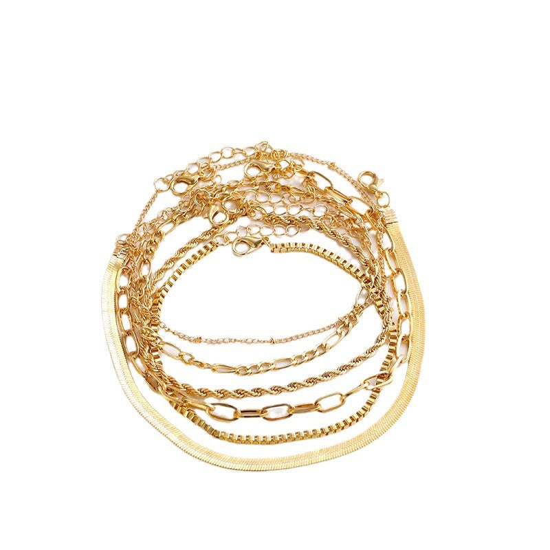 Damen Fußkettchen Set mit eleganten und filigranen Glieder-Motiven Shop Nory