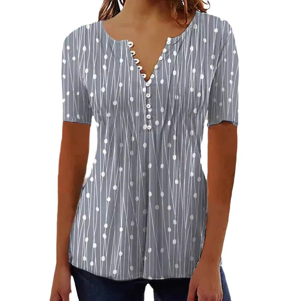 Damen Blusenshirt mit modischem Punkte-Design und eleganter Knopfleiste
