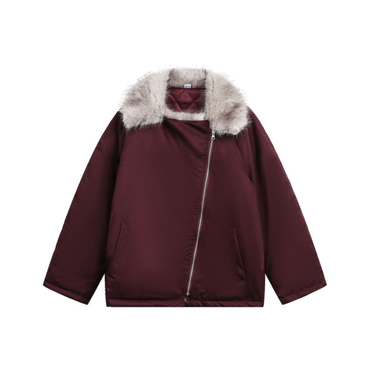 Damen Wattierter Kurzparka mit Kunstfellkragen und asymmetrischer Reißverschluss Shop Nory