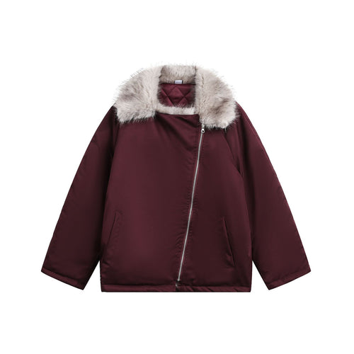 Damen Wattierter Kurzparka mit Kunstfellkragen und asymmetrischer Reißverschluss Shop Nory