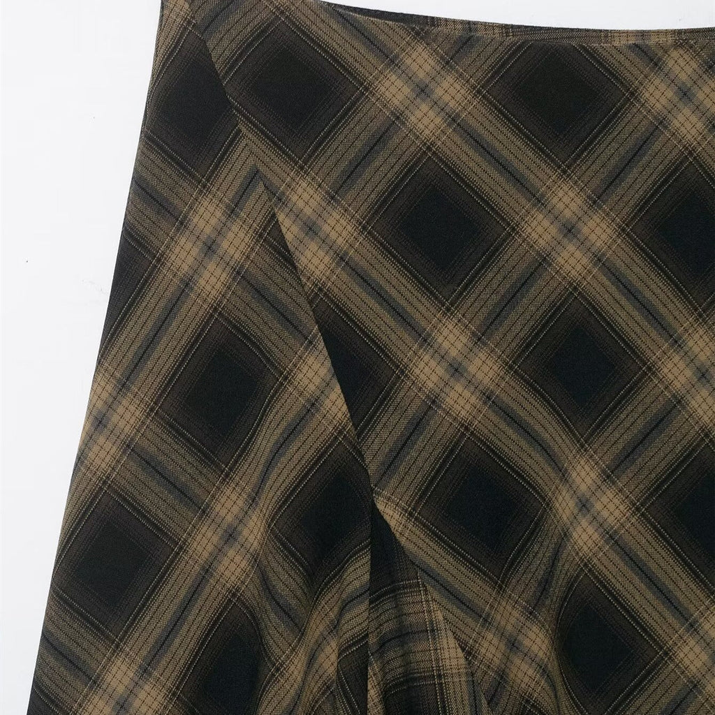 Damen Wickelrock mit eleganter Spitze und modernem Karomuster