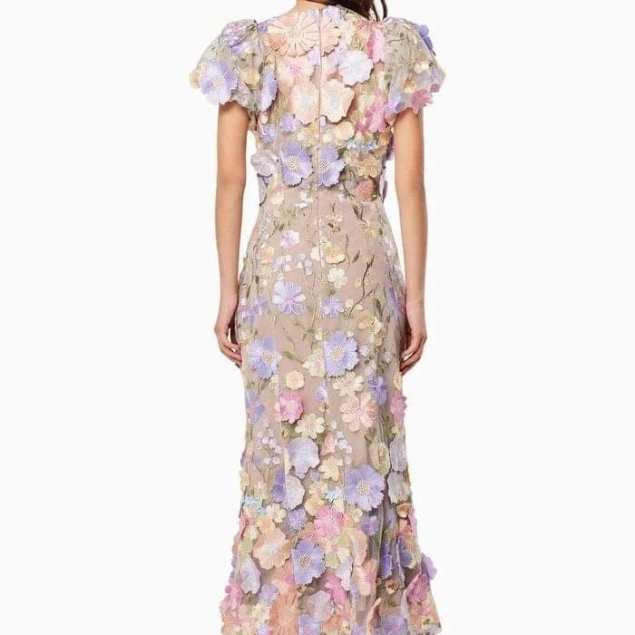 Damen Blumenkleid mit 3D-Blütenapplikationen