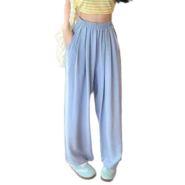 Damen Weite Leinenoptik-Palazzohose mit hoher Taille, Elastikbund und Eingrifftaschen Shop Nory