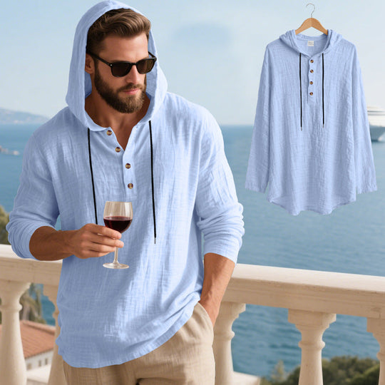 Herren lässiges Kapuzenshirt aus weichem Baumwollmix mit Knopfleiste und praktischen Taschen