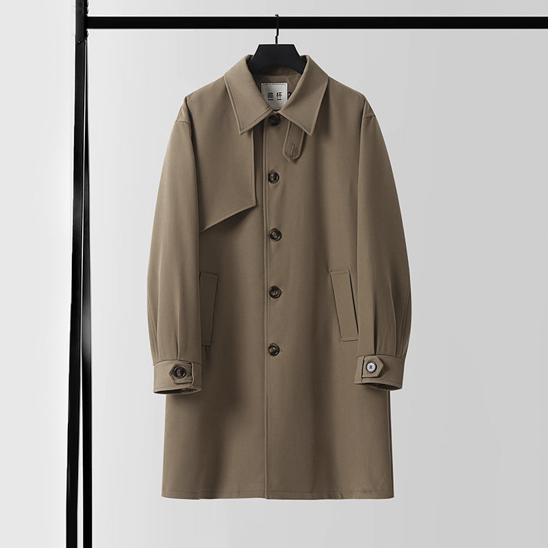 Herren Moderner minimalistischer Trenchcoat mit asymmetrischer Schulterklappe und knielanger Silhouette Shop Nory