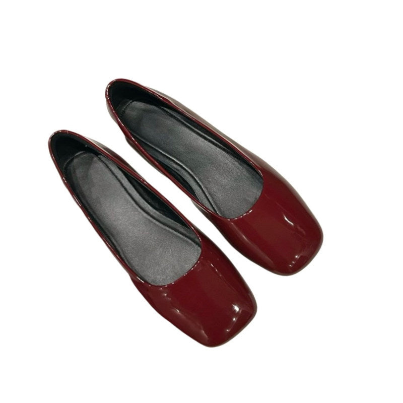 Damen Ballerinas mit quadratischer Zehenform und glänzender Oberfläche