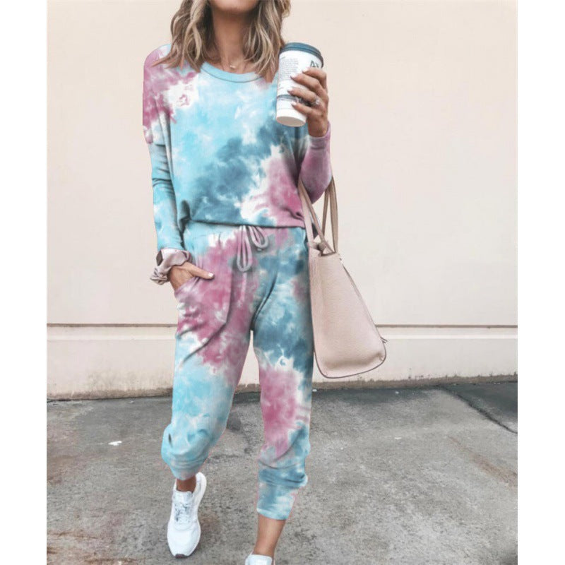 Damen Lässiger Tie-Dye Lounge-Jumpsuit mit Kordelzug und Eingrifftaschen Shop Nory