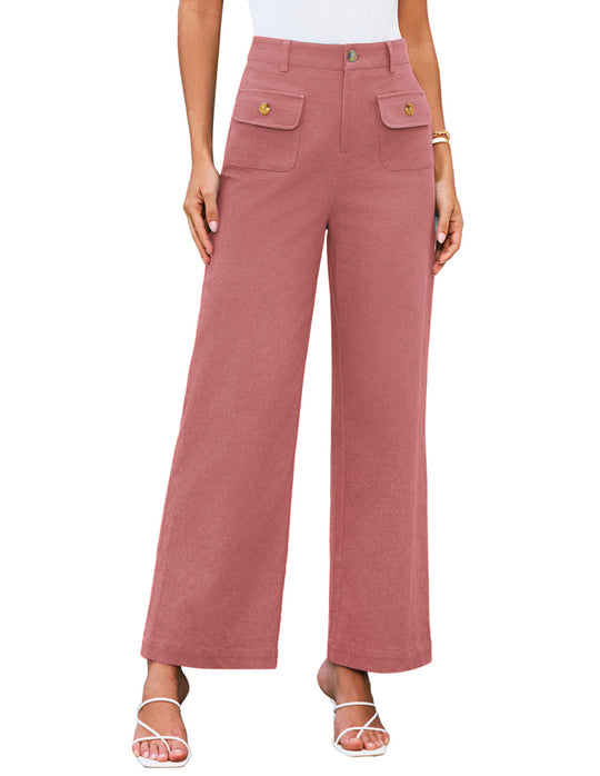 Hochtaillierte Damen-Trousers mit weitem Bein und Knopfklappen-Pattentaschen Shop Nory