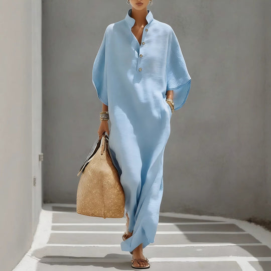 Damen Weites Kaftan-Midikleid mit Stehkragen und 3-Knopf-Blende Shop Nory