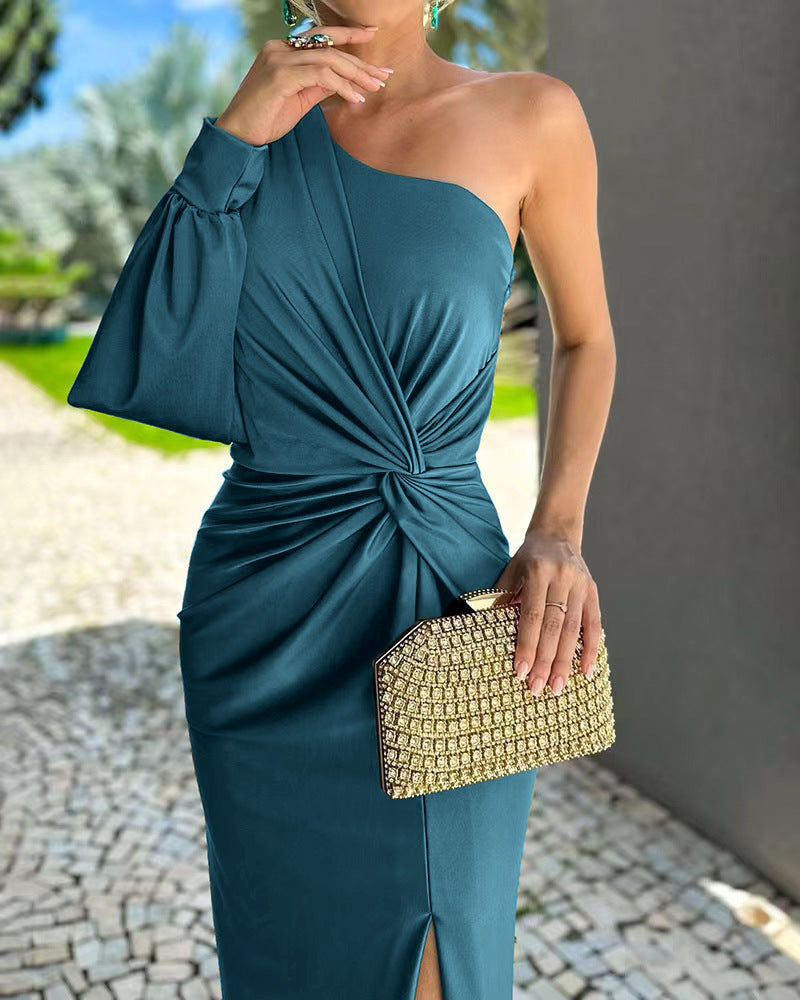 Damen Elegantes Wickelkleid mit asymmetrischem Ausschnitt und seitlichem Schlitz