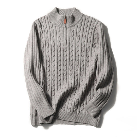 Herren Feinstrick-Pullover mit Zopfmuster und Halbzip-Stehkragen Shop Nory