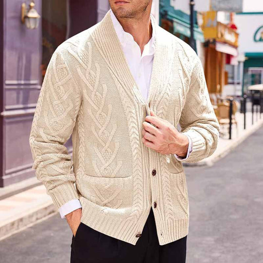 Herren Zopfstrick-Cardigan mit Schalkragen und aufgesetzten Taschen Shop Nory