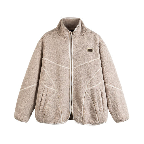 Unisex Teddy-Fleece-Blousonjacke mit Stehkragen und geometrischer Nahtführung Shop Nory