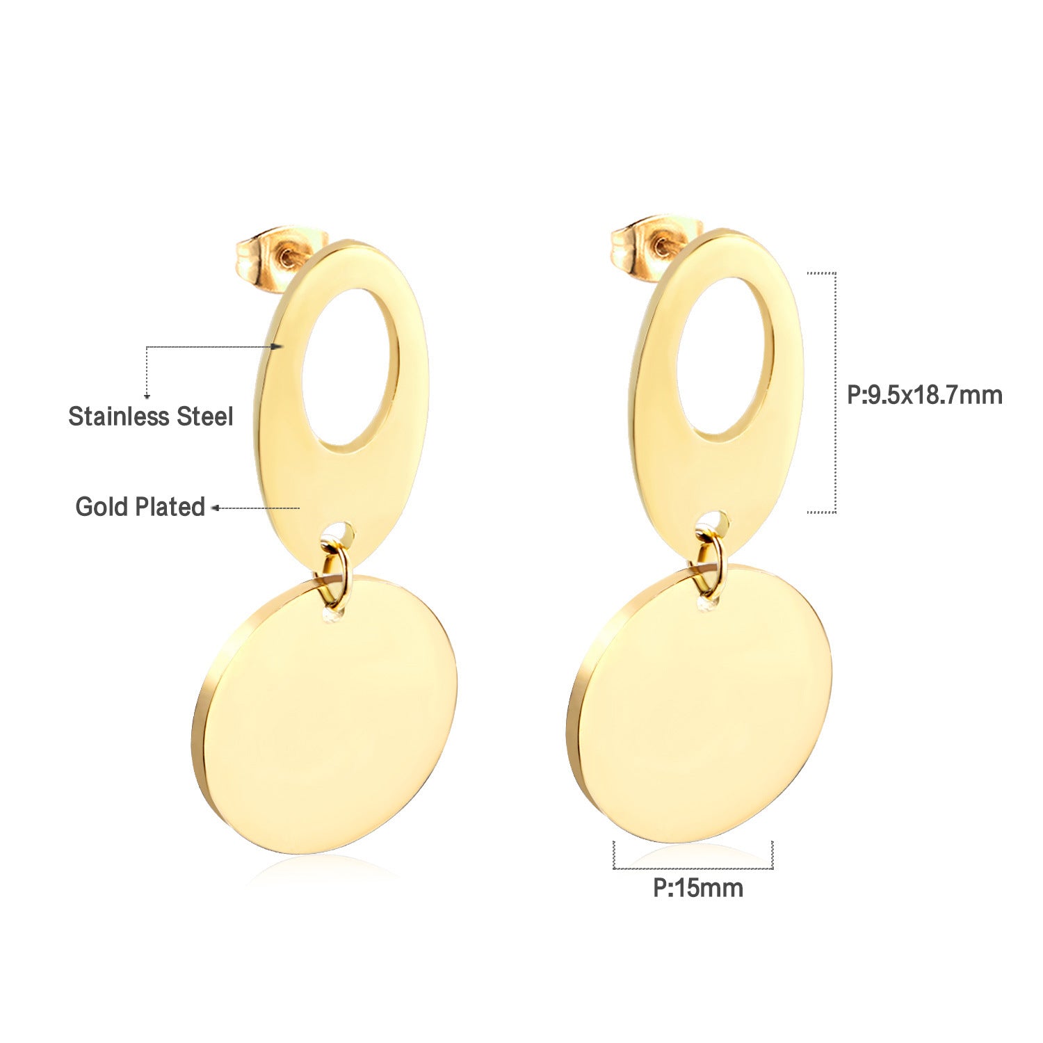 Damen Ohrringe mit elegantem, doppellagigem Rechteckdesign aus Edelstahl und goldplattierter Oberfläche Shop Nory