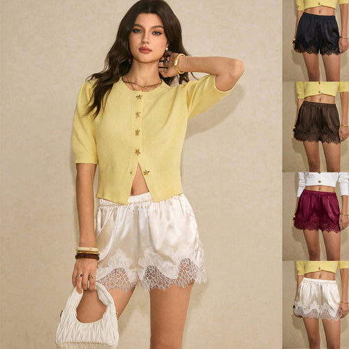 Damen Satin-Shorts mit Spitzenbesatz und elastischem Bund Shop Nory