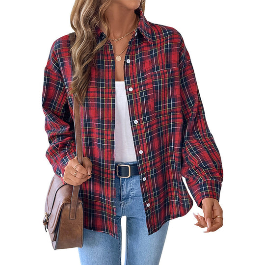 Damen Oversize-Karo-Hemdbluse aus weichem Flanell mit Brusttasche und verlängertem Rückenteil Shop Nory