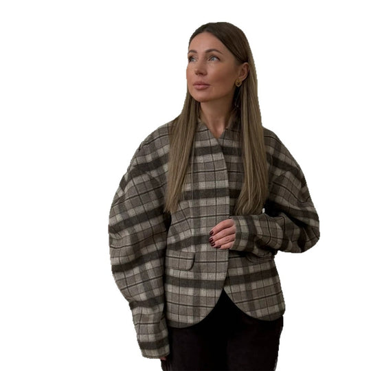 Damen Karierter Boxy‑Blazer mit voluminösen Ballonärmeln Shop Nory