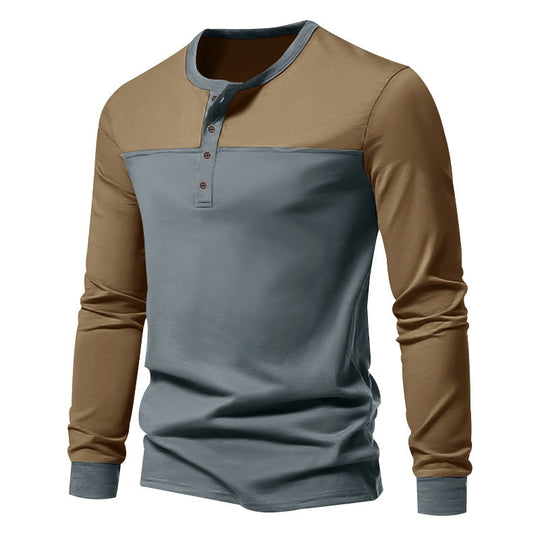 Herren Modernes Henley-Shirt mit Farbblock-Schulterpartie und Halbknopfleiste Shop Nory
