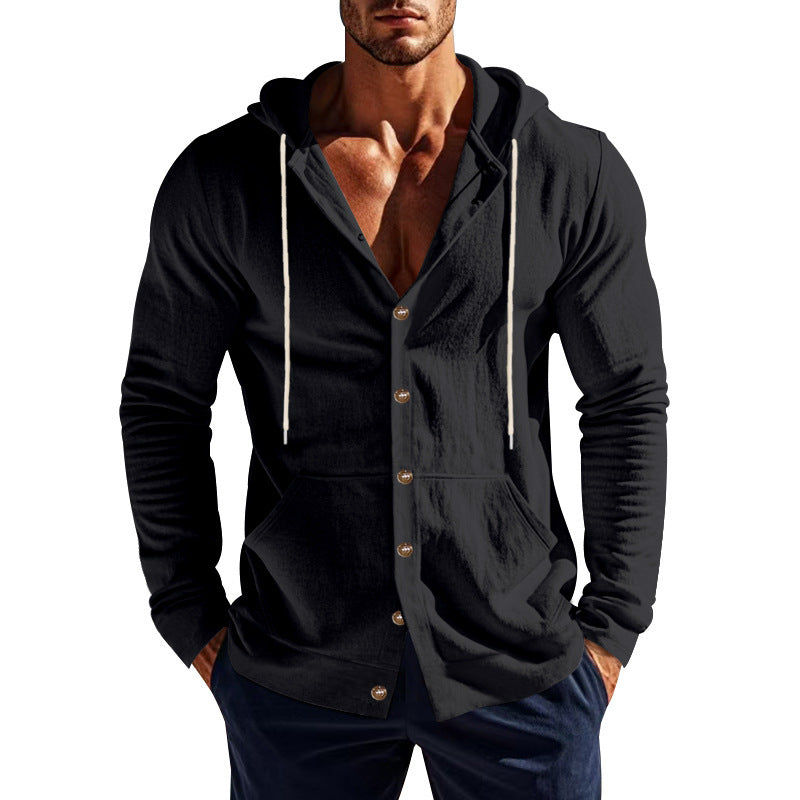 Herren nan Kapuzenknopfjacke aus Baumwollmischung slim fit mit Kängurutasche Shop Nory