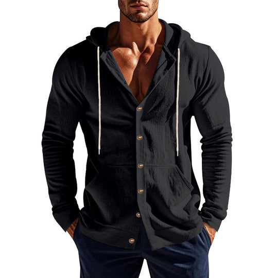 Herren nan Kapuzenknopfjacke aus Baumwollmischung slim fit mit Kängurutasche Shop Nory