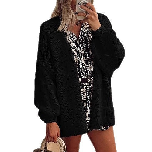 Damen Oversize Strickcardigan mit Ballonärmeln und offener Front Shop Nory