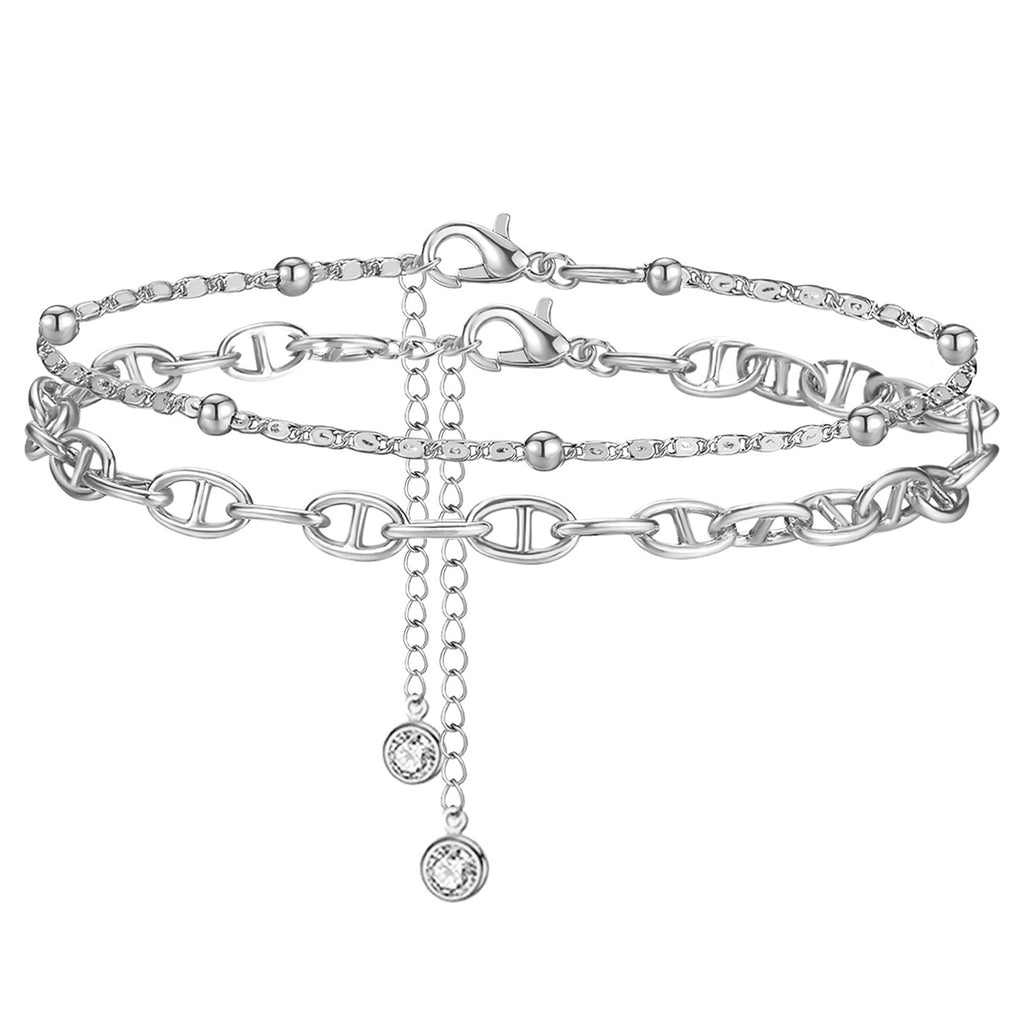 Damen Fußkettchen mit elegantem Doppelstrang-Design und funkelnden Zirkonia-Elementen Shop Nory
