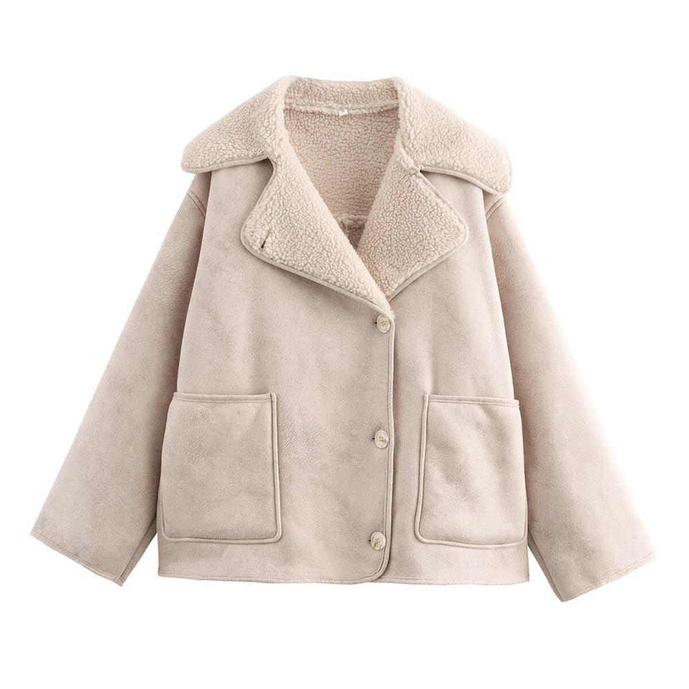 Damen Kurzjacke im Boxy Cut aus Veloursimitat mit Teddyfutter und großen Pattentaschen Shop Nory