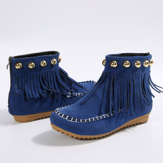 Damen Fransen-Mokassin-Stiefelette mit Ziernieten und Rückenreißverschluss Shop Nory