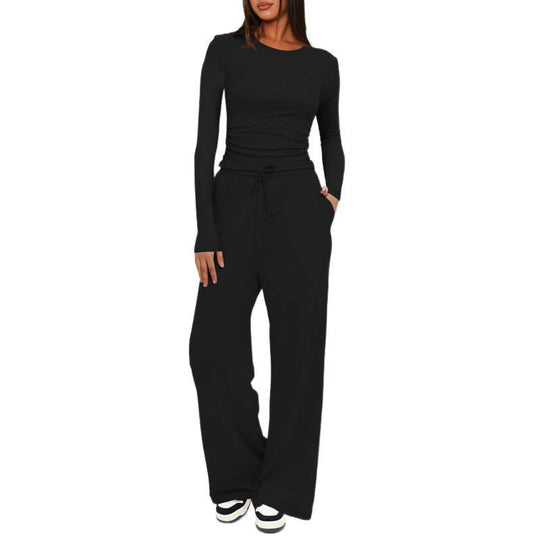 Damen Bequemes Lounge-Set mit langärmligem Oberteil und weit geschnittenen Hosen Shopnory