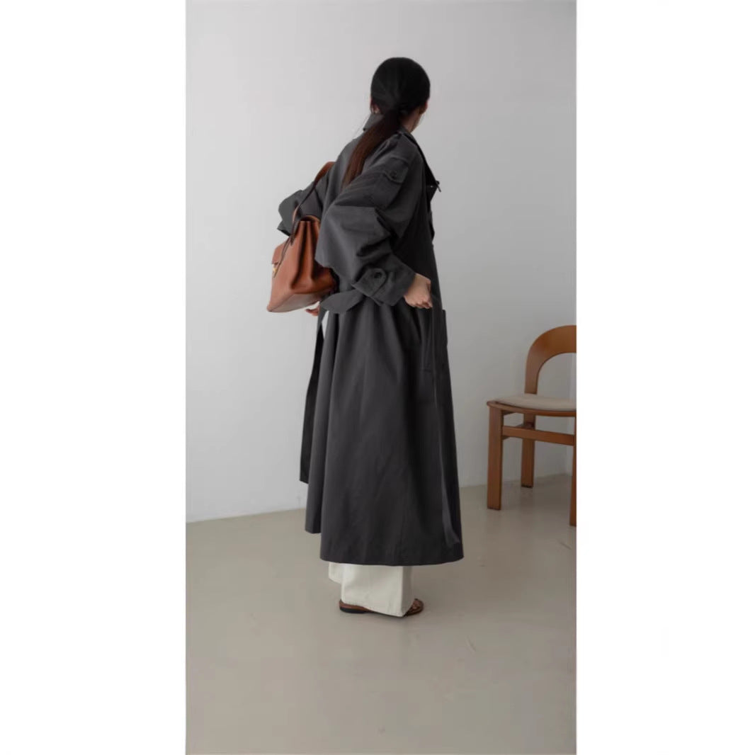 Damen Oversize Maxi-Trenchcoat mit Taillengürtel und doppelter Knopfleiste Shop Nory